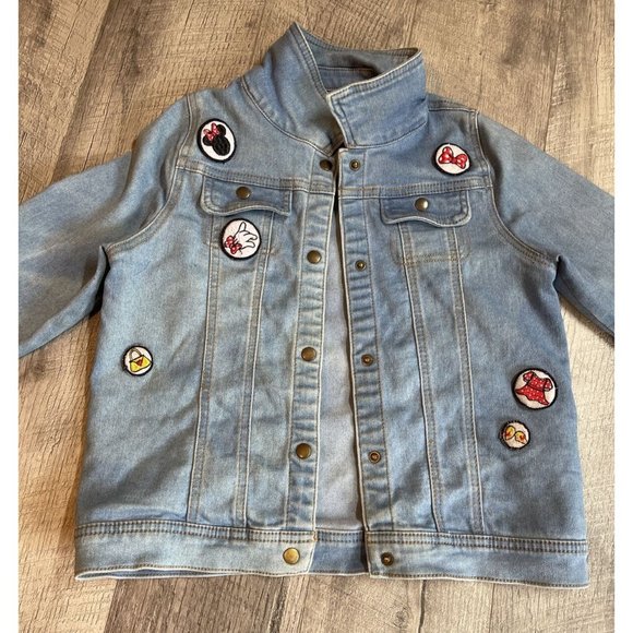 Disney Denim Jacket Youth Girls 10 Blue Distressed Stretch Applique Minnie - Picture 8 of 10